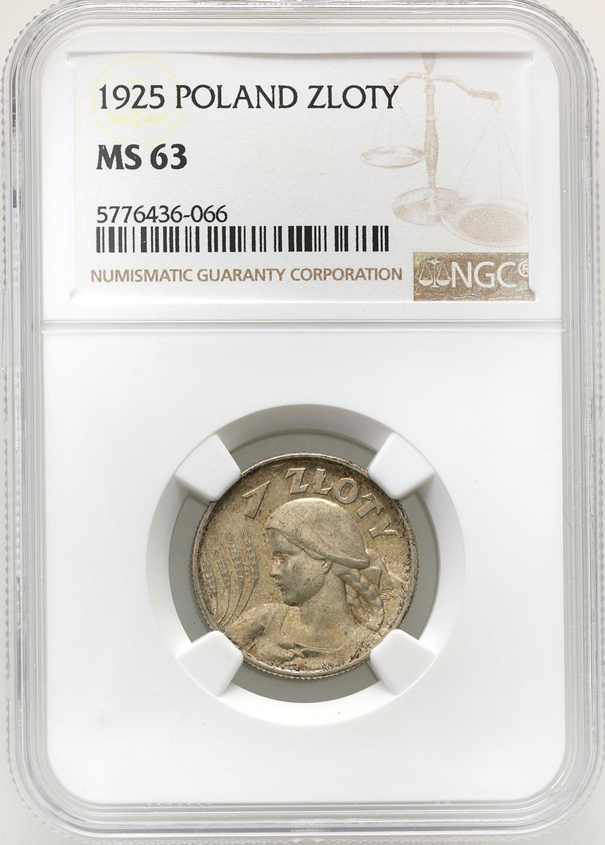 II RP. 1 złoty 1925, Londyn, kropka po dacie NGC MS63 - PIĘKNE
